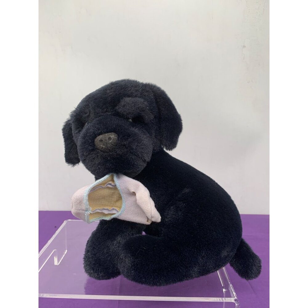 1987 Dakin Soft Classics Black Lab Plastic Brown Eyes Flocked Nose with Chewed S